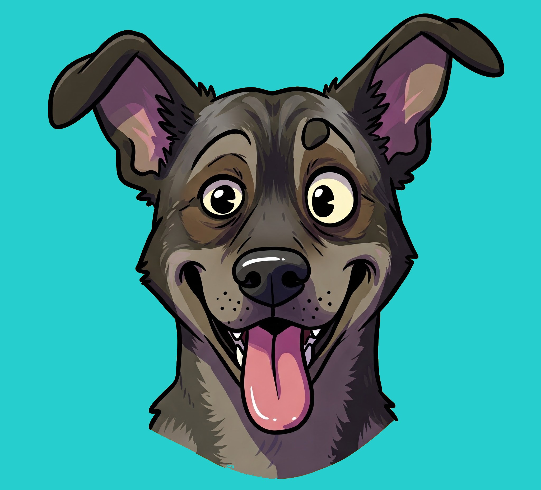 Cartoon image of a dog's face with a goofy expression.