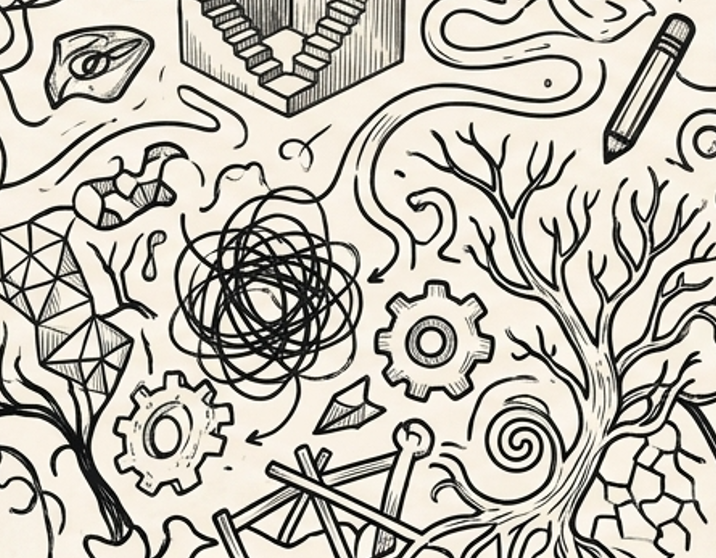 Line drawing of chaotic doodles.