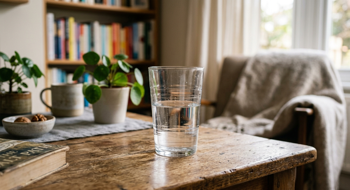 Photo of a glass of water sitting on a table